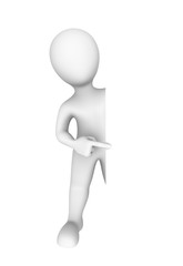 3d man pointing to empty board. 3d illustration.