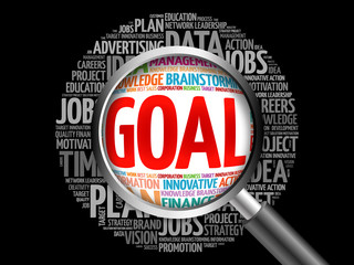 GOAL word cloud with magnifying glass, business concept