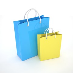 Paper Shopping Bags isolated on white background. 3d rendering.