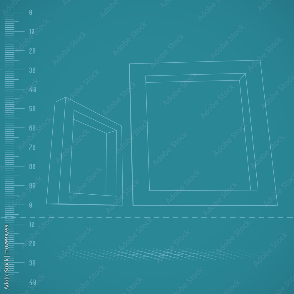 Poster Two rectangular 3D frames blueprint