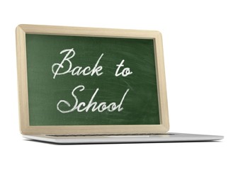 Laptop with chalkboard, back to school, online education concept. 3d rendering.