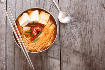 Korean tofu soup with kimchi