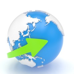 Arrow and Earth globe. 3d render