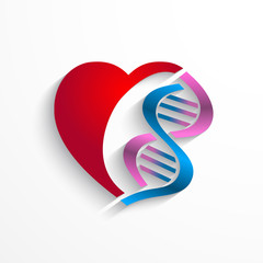 DNA concept.Heart with double helix symbols for medicine, genetics,biology concept
