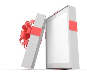 Tablet in gift box. 3D rendering.