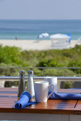 Obraz premium Table with an ocean view. Selective focus on table