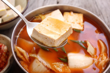 Korean tofu soup with kimchi