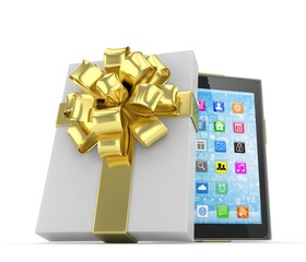 Tablet in gift box. 3D rendering.