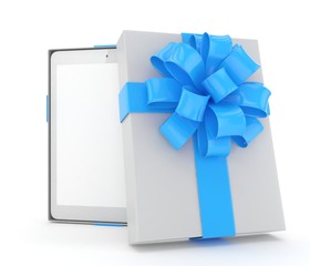 Tablet in gift box. 3D rendering.