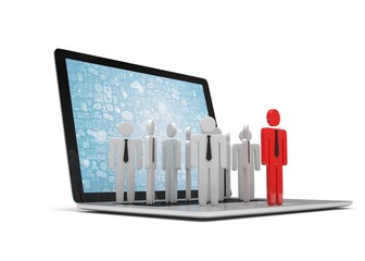 Fototapeta premium group of people figures on laptop, 3d render