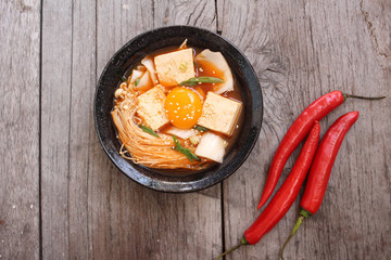 Korean tofu soup with kimchi