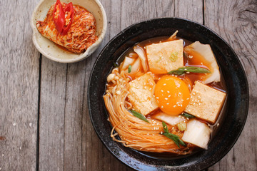 Korean tofu soup with kimchi