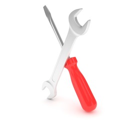 3D Illustration Wrench and screwdriver, service concept