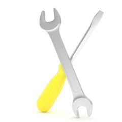 3D Illustration Wrench and screwdriver, service concept