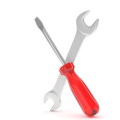 3D Illustration Wrench and screwdriver, service concept