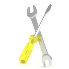 3D Illustration Wrench and screwdriver, service concept