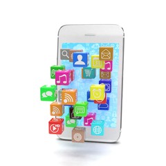 icon app fall in smart phone. 3d rendering.