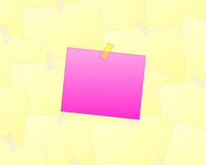 Blank Pink Sticky Note with Translucent Masking Tape on Yellow Notes Wall Illustration