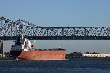 Tanker on the Mississippi River in New Orleans, Louisiana going around Algiers Point