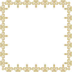 Classic golden square frame with arabesques and orient elements. Abstract fine ornament