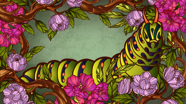 Caterpillar in floral frame