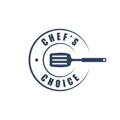 "Chef's choice", restaurant round logotype with spatula silhouette