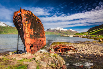 Shipwreck on the Arctic sea, Iceland
