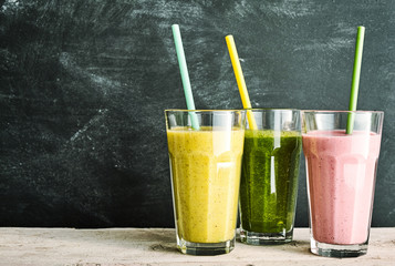 Trio of healthy fruit and vegetable smoothies