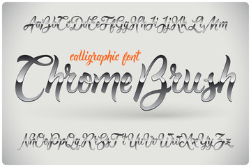 Chrome Brush calligraphic font with glossy metall effect