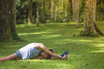 Young woman stretching