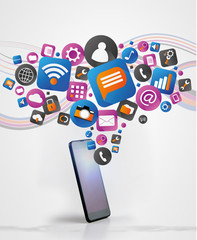 Cloud of technology icone going out a smartphone