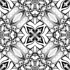 Beautiful black and white floral seamless pattern. Monochrome vector illustation
