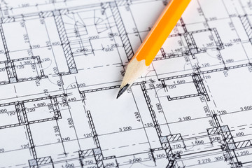 Architect worplace top view.