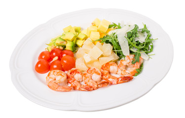 Jumbo shrimp salad with avocado and mango.