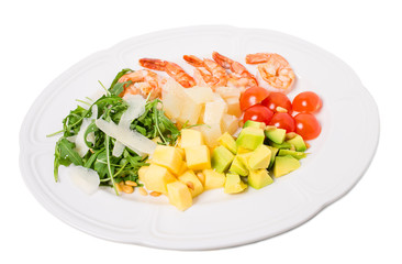 Jumbo shrimp salad with avocado and mango.