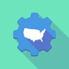 Long shadow gear icon with  a map of the USA