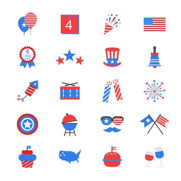 Independence Day Flat Color Icons