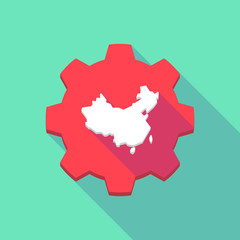 Long shadow gear icon with  a map of China