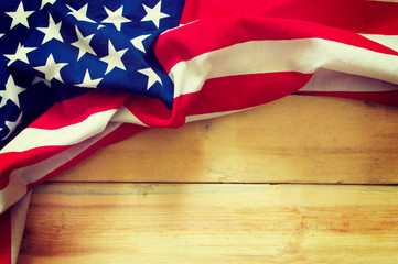  American flag on wooden background