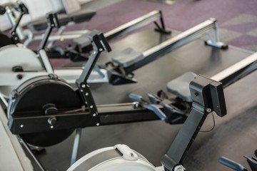 Fototapeta na wymiar Close up of a Rowing machine in the gym