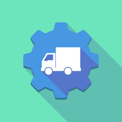 Long shadow gear icon with a  delivery truck