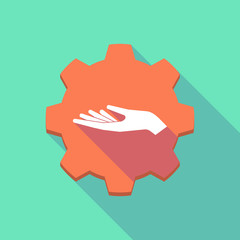Long shadow gear icon with a hand offering