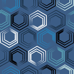 Cute vector geometric seamless pattern. Brush strokes, hexagon. Hand drawn grunge texture. Abstract forms. Endless texture can be used for printing onto fabric or paper