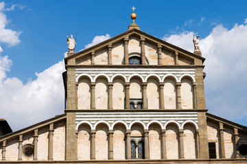 Fototapeta na wymiar Facade of the Cathedral of San Zeno (St. Zeno) X century in Piazza Duomo (Cathedral square). Pistoia, Tuscany, Italy