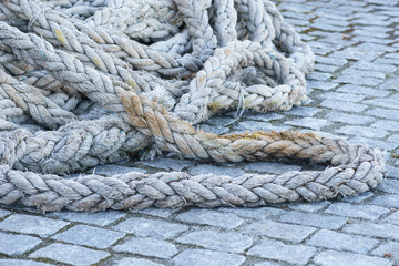 Fototapeta na wymiar Old naval rigging rope