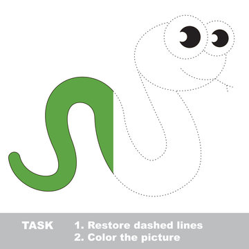 Green Snake to be colored. Vector trace game. 