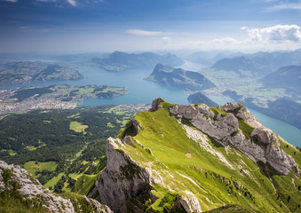 Beautiful view to Lucerne lake (Vierwaldstattersee), mountain Rigi and Buergerstock from Pilatus, Swiss Alps, Central Switzerland