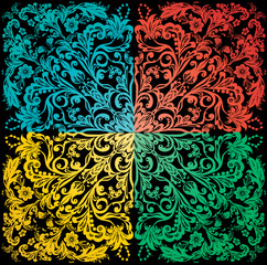 four colors square decoration on black