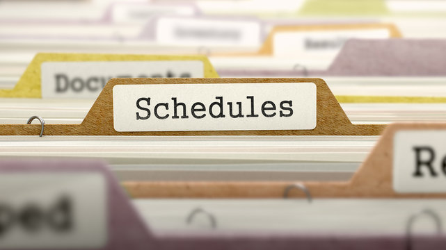 Schedules - Folder Register Name in Directory. Colored, Blurred Image. Closeup View. 3D Render.