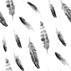 Watercolor grey feather pattern
